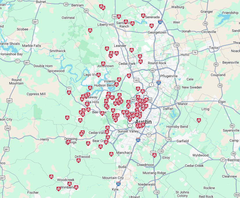 January 2025 Austin luxury home sales map