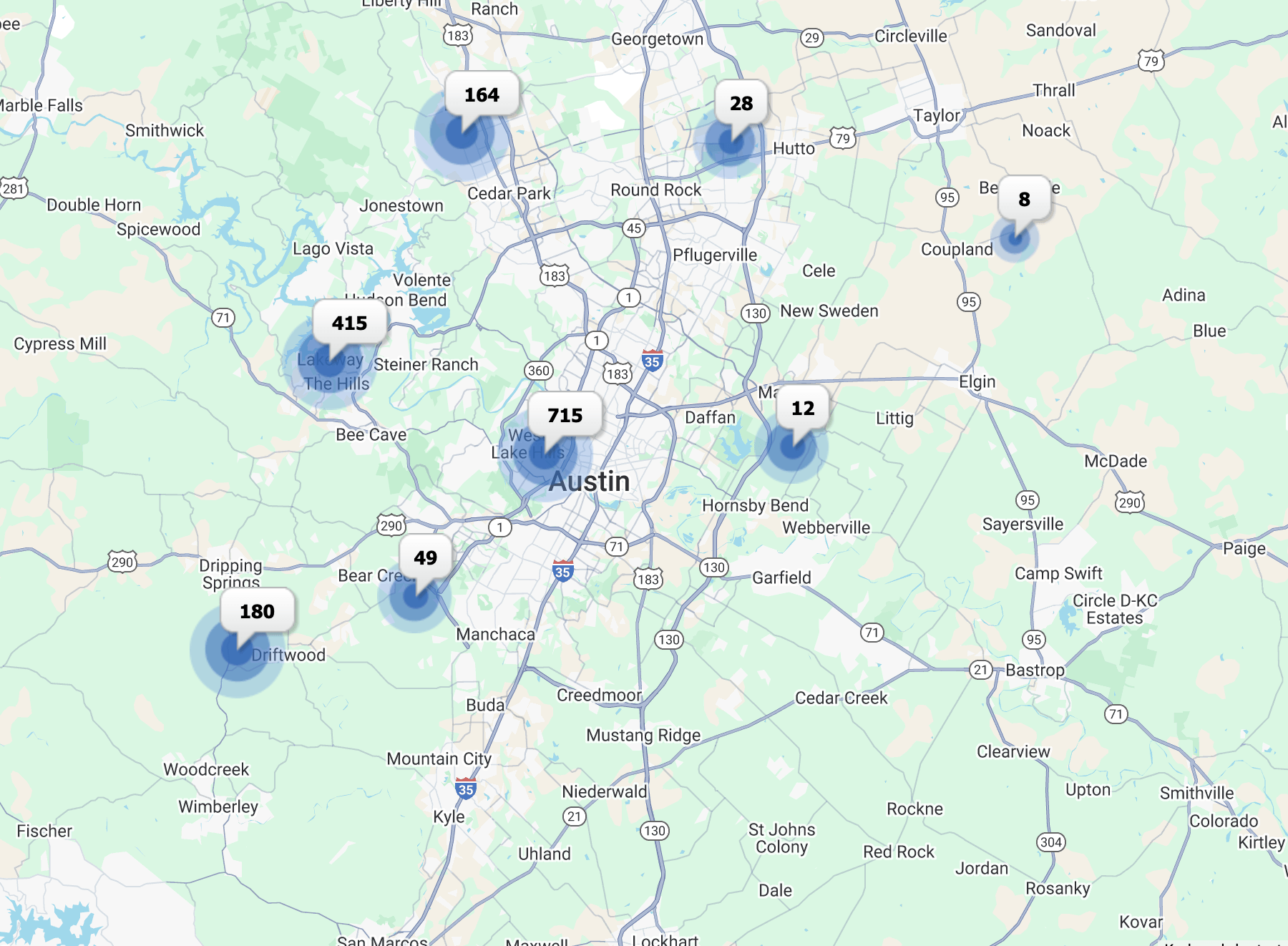 April 2025 Austin luxury homes for sale map