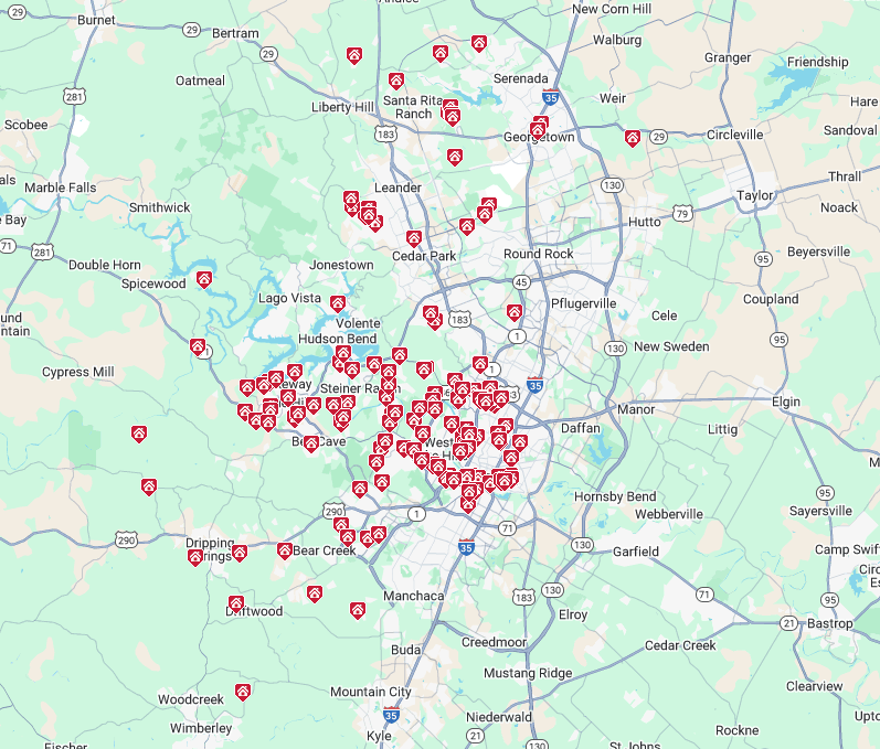 February 2025 Austin luxury home sales map