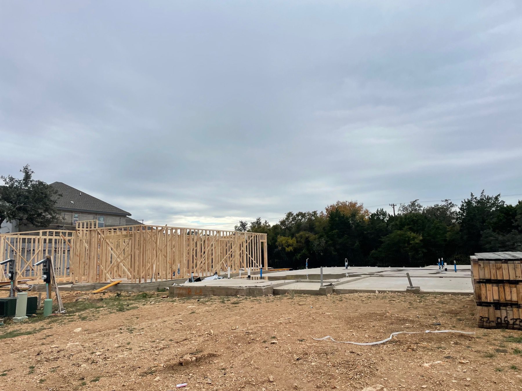 New construction home at Reserve at Wyoming Springs Austin TX area showing frame and foundation
