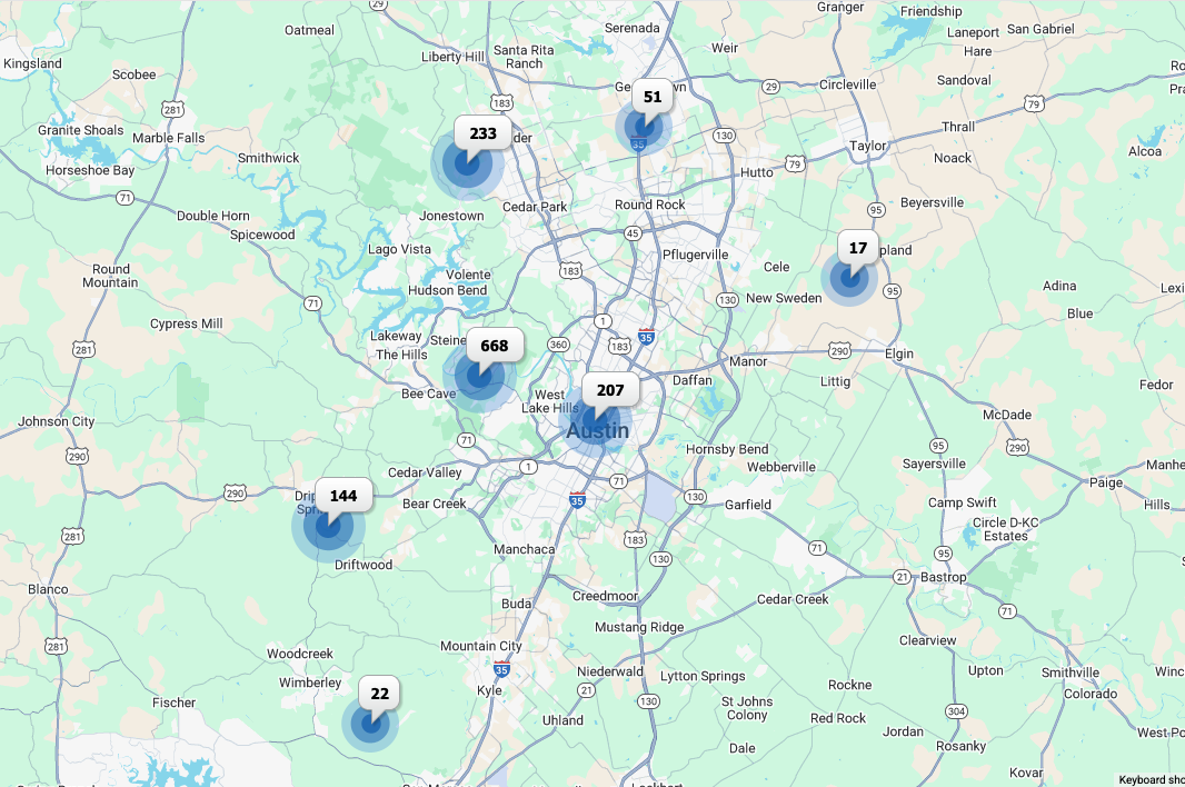 November 2025 Austin luxury homes for sale map