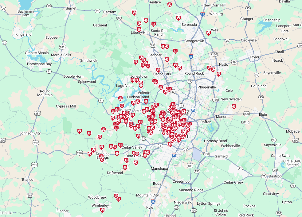 October 2025 Austin luxury home sales map