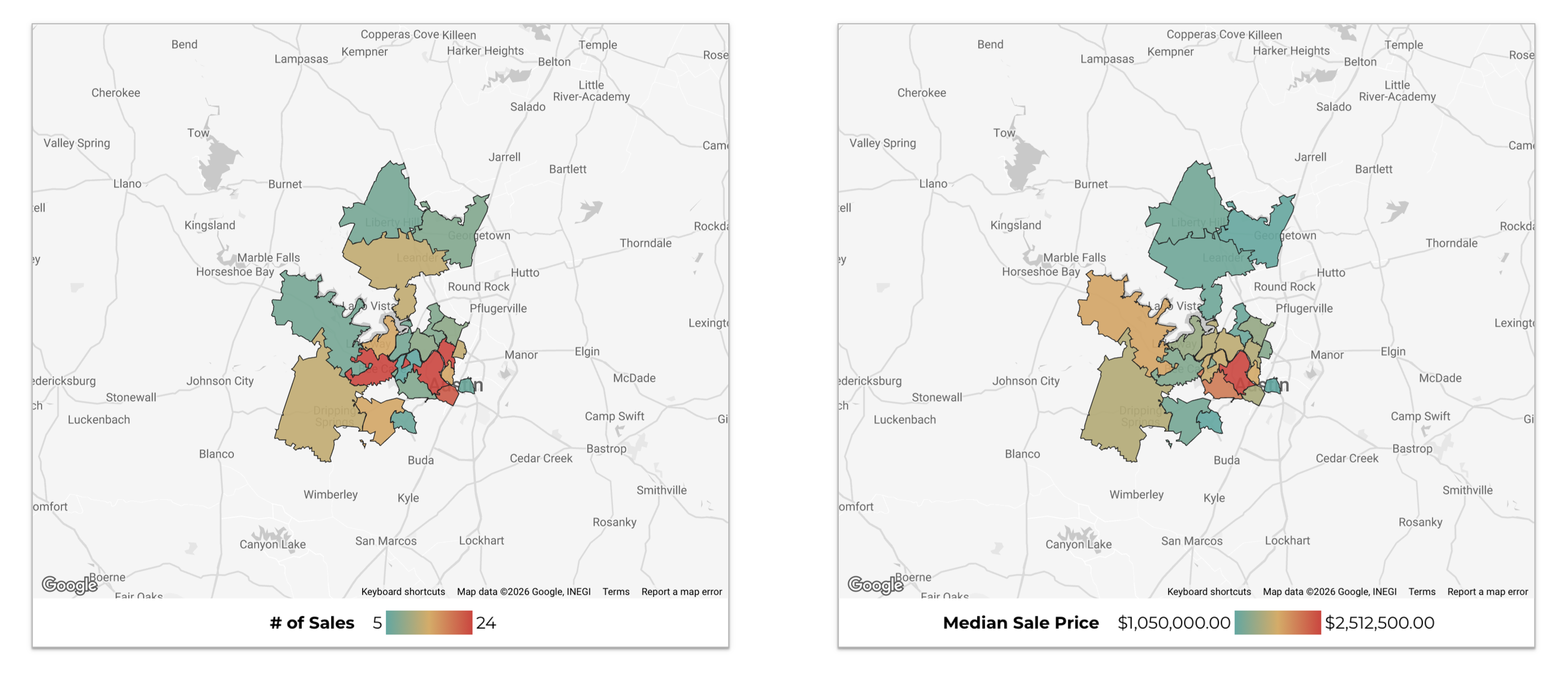 May 2026 Austin Luxury Real Estate Heat Map – Median Days on Market and % Over/Under Asking
