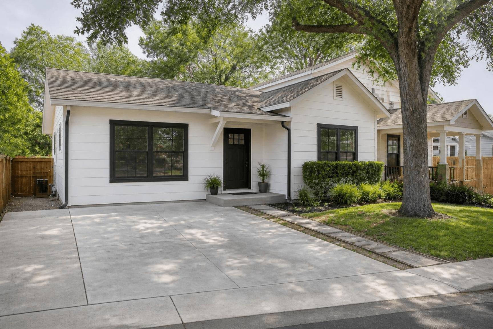 Austin home with a garage converted into an ADU with a private entrance and window