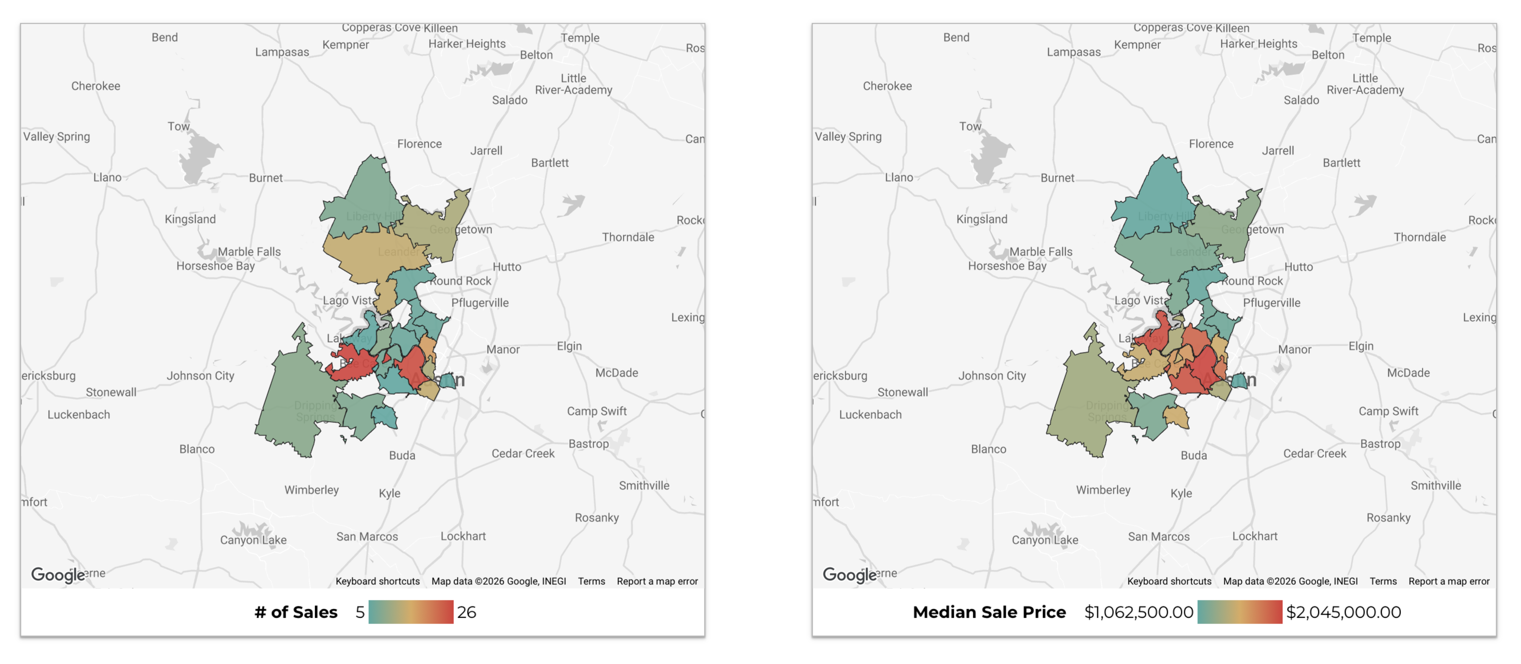 August 2026 Austin Luxury Home Sales Heat Map – Sales Volume and Median Price by Zip