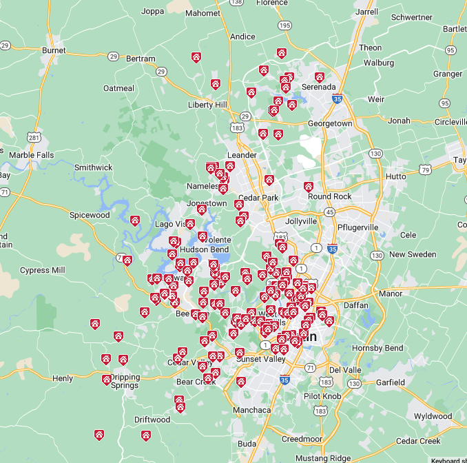 September 2023 Austin luxury home sales map