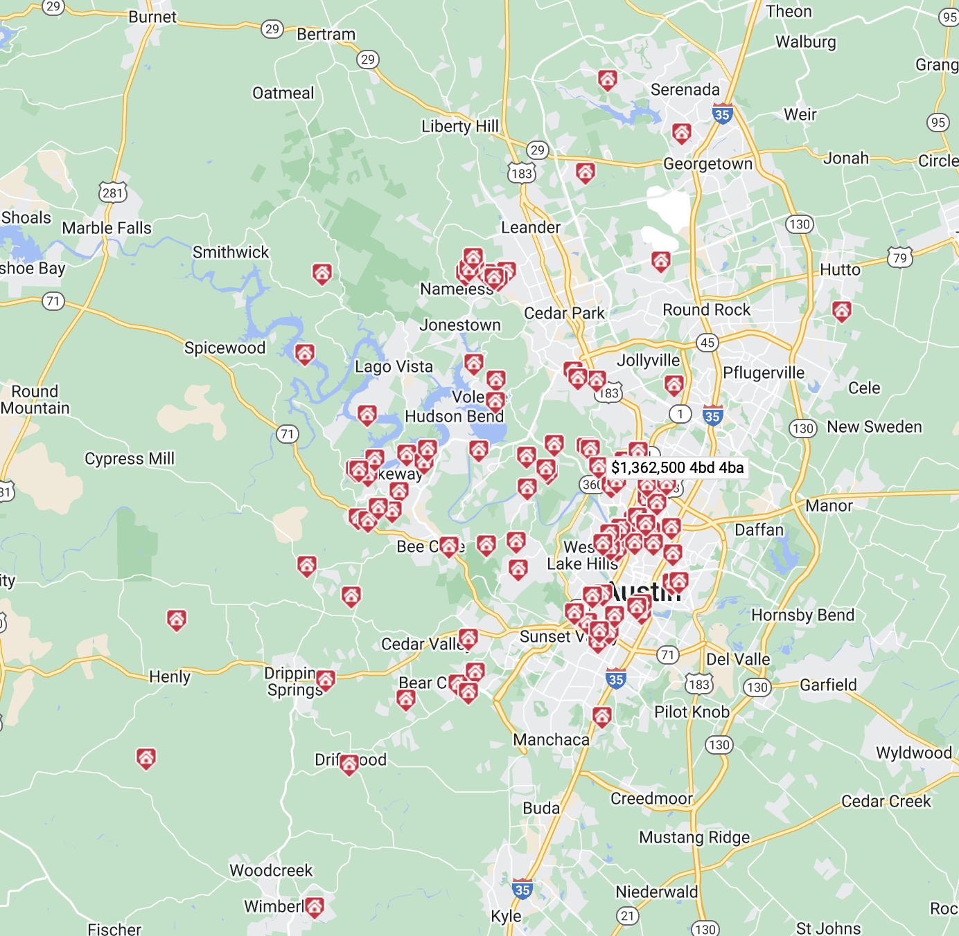 January 2024 Austin luxury home sales map