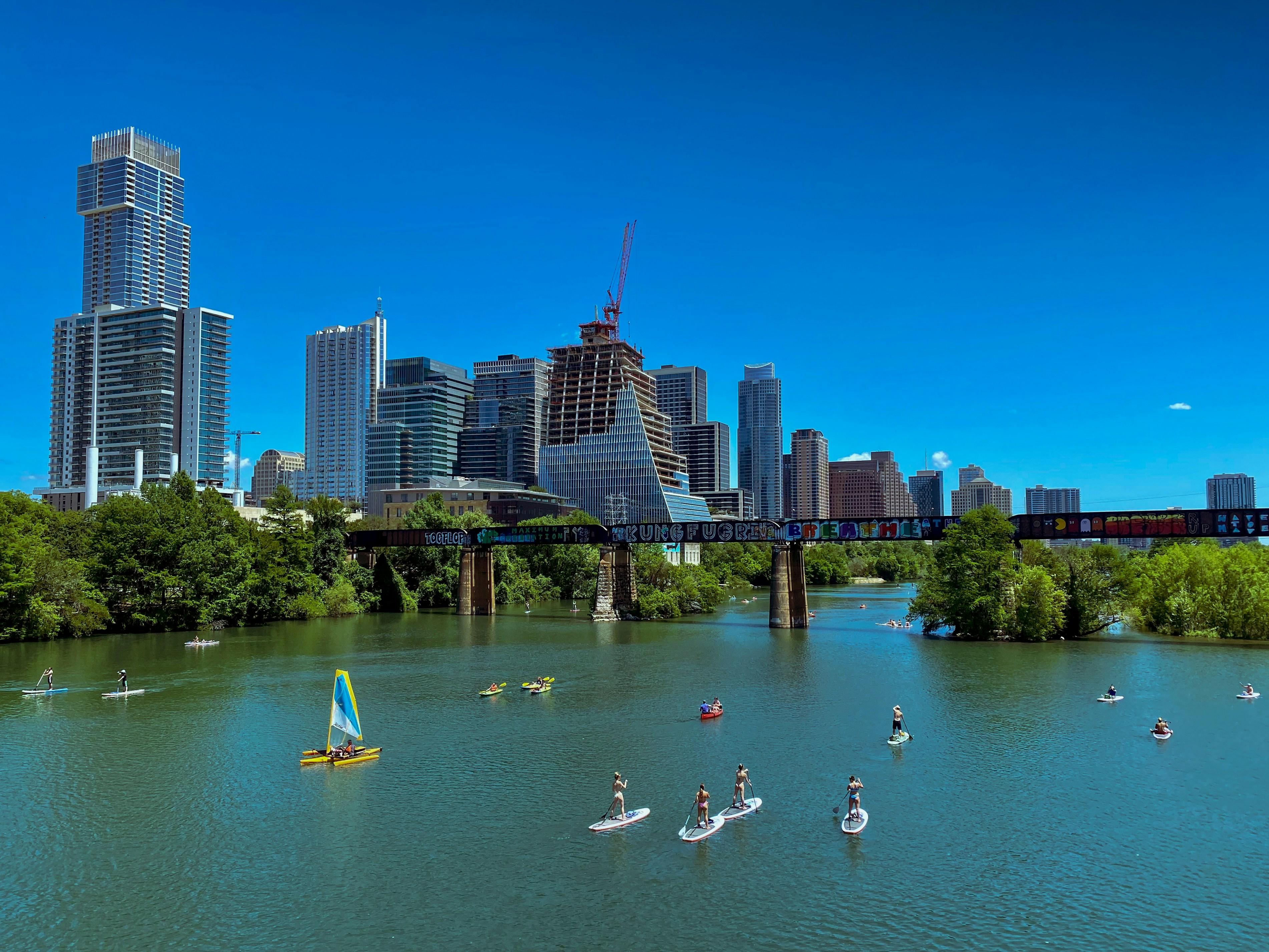 Austin TX skyline grafitti bridge