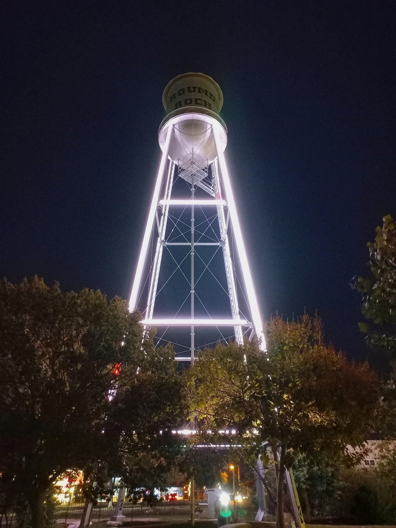 Round Rock Texas water tower at night